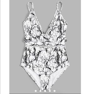 Marble print one piece bathing suit